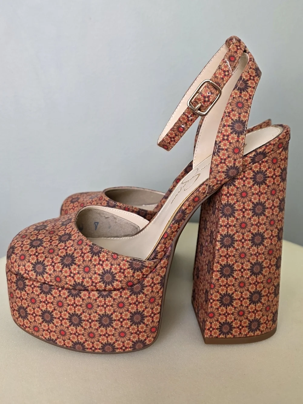 Jessica Simpson Skilla Floral Platform Pumps, Boho Geometric Print, Size 7.5 NEW